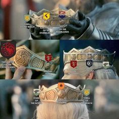 the game of thrones character's crown is shown in three different pictures, including one