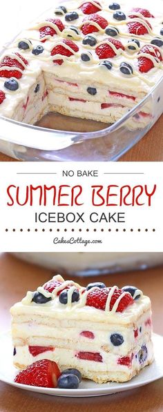 no bake summer berry icebox cake on a plate