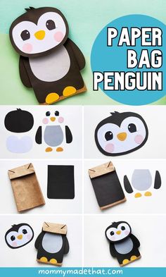 paper bag penguin craft for kids to make with the penguins and penguins are also made out of