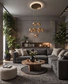 a living room filled with furniture and plants