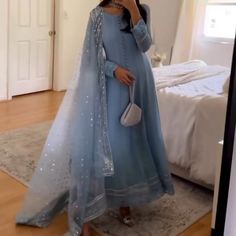 Mukesh Suit Blue Floor-length Dupatta For Formal Occasions, Elegant Light Blue Dupatta For Party, Elegant Floor-length Blue Dupatta, Wedding Punjabi Suits, Desi Outfits, Abayas Fashion, Punjabi Suits, Desi, Color Blue