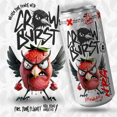 an angry bird can with graffiti on it's side and the words draw burst