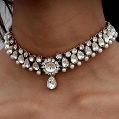 Classic Girl White Gem Choker Necklace Crystal Beads Necklace, Refined Fashion, Neck Jewelry, Classic Girl, Collar Choker, Crystal Bead Necklace, Neck Jewellery, Discount Jewelry, Crystal Choker