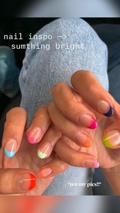 Preppy Summer Nails, Rainbow French Tip Nails, Italy Nails, Rainbow French, Bad Nails, Smink Inspiration, Simple Acrylic Nails, Makijaż Smokey Eye