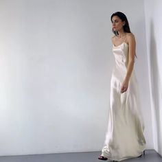 Elegant Satin Maxi Dress For Wedding, White Silk Slip Dress For Wedding Night, White Satin Finish Slip Dress For Evening, Chic Satin Finish Wedding Maxi Dress, Elegant White Slip Dress With Satin Finish, Chic Satin Finish Maxi Dress For Wedding, White Elegant Slip Dress With Satin Finish, Chic Long Satin Wedding Dress, Chic Satin Maxi Dress For Wedding