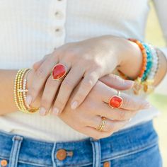 Hey hey Boss Babe - We have the ring for you! Make a bold statement with this stunning faceted ring measuring at just under an inch. Size 8 Ring (Open back allows some "wiggle room") .77" x 95" stone Cat's Eye Stone Cubic Zirconia Accents Brass Plated Fits best ring size 8 Everyday Crystal Ring With Gemstone, Trendy Gemstone Ring Jewelry, Trendy Gemstone Ring, Trendy Red Stackable Jewelry, Teardrop Stackable Adjustable Rings, Teardrop Crystal Ring As Gift, Large Stone Open Crystal Ring, Everyday Red Gemstone Ring, Eye Sparkle