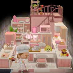 ACPC sakura kitchen , camper design , pink kitchen #acpc #animalcrossingpocketcamp Acpc Camper Ideas, Animal Crossing Pocket Camp Camper, Animal Crossing Kitchen, Anch Ideas, Aesthetic Games