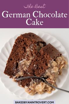 the best german chocolate cake on a white plate