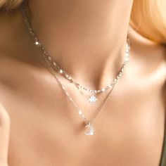 Elegant Moon & Star Pendant Necklace, Delicate Chain, Women's Fashion Jewelry Accessory, All-Season Versatile Style Makes The Perfect Gift Moon And Star Pendant, Moon Star Pendant, Star Pendant Necklace, Moon And Star, Delicate Chain, Silver Moon, Moon Star, 925 Jewelry, Star Pendant