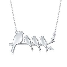 PRICES MAY VARY. Adorable Design: A big bird and three small birds standing on the branch pendant necklace. Material: 925 sterling silver, great option for most metal allergies. Tarnish resistant, Nickel-free, Lead-free, Cadmium-free; Plating: white gold plated. Pendant Size: 1.18" x 0.59" (Approximately); Chain Length: 16" + 2" extension chain that secures with a lobster-claw clasp. When we have a place to live, we call it our home when we have someone to love, we call it our family and we have Sterling Silver Bird Necklace, Silver Bird Design Pendant Necklace, Silver Bird-shaped Sterling Silver Necklace, Sterling Silver Necklace With Bird Design, Silver Sterling Silver Necklace With Bird Design, Elegant Silver Necklace With Bird Shape, Cute Animal Family, Two Birds On A Wire, Mother Child Necklace