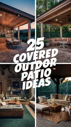 an outdoor patio with couches, tables and chairs in the background is a covered patio area