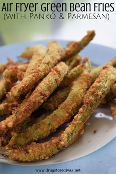 air fryer green bean fries with panko and parmesan on a plate