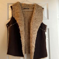 A.N.A. Faux Leather Fur Lined Vest. Nwt. Size Large. Brown Winter Outerwear For Layering, Brown Sherpa Outerwear With Faux Fur Lining, Brown Faux Fur Outerwear For Spring, Spring Brown Faux Fur Outerwear, Brown Sherpa Outerwear For Cold Weather, Cozy Brown Outerwear With Faux Fur Trim, Brown Sherpa Outerwear For Fall, Brown Winter Outerwear With Faux Front Pockets, Army Green Vest