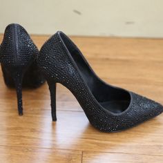 Studded Embellished Black Heels, Never Worn Before! Black Embellished High Heels, Glamorous Embellished Black Heels, Glamorous Black Embellished Heels, Black Crystal-embellished Evening Heels, Black Crystal Embellished Evening Heels, Embellished Heels, Steve Madden Shoes, Black Heels, Shoes Women Heels