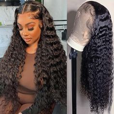 PRICES MAY VARY. 13x4 HD lace Frontal wigs human hair material: Deep Wave Lace Frontal wigs is Unprocessed virgin Human Hair, Deep Wave Lace Frontal wigs human hair pre plucked baby hair,soft, Smooth, and Shiny, No Tangles or Shedding, No smell. freehairstyles: Unprocessed wigs can be Curled, Bleached and Dyed as you like. NOTE: 1,Heating temperature within 300℉. 2,Darker colors work better than lighter colors. 3,Please maintain the human hair wig regularly to prolong the use cycle. Hair texture Wet And Wavy Hairstyles, Human Hair Curly Wigs, Magic Hair Curlers, Deep Wave Lace Front Wigs, 4x4 Lace Closure Wig, Hd Lace Frontal Wigs, Contour With Eyeshadow, Hair Color Chocolate, Cheap Wigs