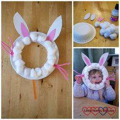 a collage of photos showing how to make an easter bunny wreath