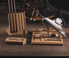 an assortment of woodworking tools sitting on top of a table