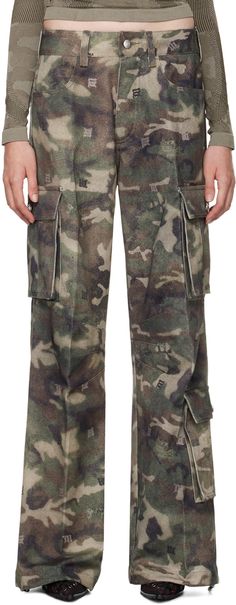 Loose-fit cotton twill cargo pants. Logo camouflage pattern printed throughout. · Belt loops · Four-pocket styling · Button-fly · Bungee-style drawstring at cuffs · Darts at inseams · Cargo pockets at outseams · Logo-embossed silver-tone hardware Supplier color: Camo Camouflage Utility Cargo Pants With Belt Loops, Military Style Camouflage Cargo Pants, Camouflage Cargo Jeans With Patch Pockets For Streetwear, Military Camouflage Cargo Pants With Patch Pockets, Camouflage Cotton Cargo Pants With Patch Pockets, Camouflage Cargo Pants, Bottoms Pants, Cargo Pants, Cotton Twill