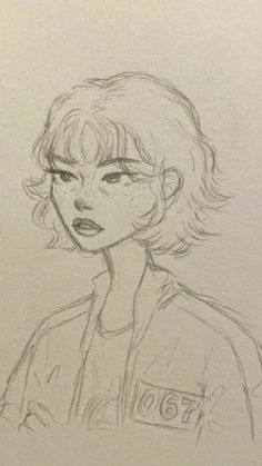 a pencil drawing of a person with short hair and an angry look on their face