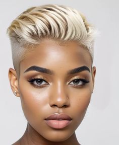 Platinum Blonde Pixie Black Women, Honey Blonde Pixie Haircut Black Women, Trendy Pixie Haircut, Pixie Black Women, Short Platinum Blonde Hair, Black Women Short Hairstyles, Black Hair Short Cuts