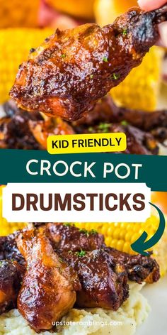 crock pot drumsticks with text overlay reading kid friendly crock pot drumsticks