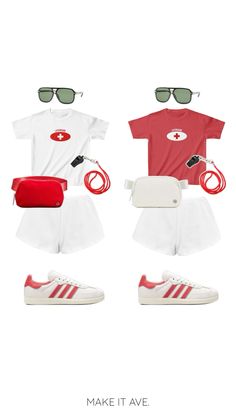 an advertisement for adidas featuring clothes and accessories, including sunglasses on the top right hand corner