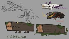 an image of different types of objects in the same drawing style as well as text that reads, craft wood