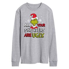 Grinch Stuff, Dr Seuss Grinch, Matching Family Pajamas, Men's Long Sleeve T-shirt, Spongebob Squarepants, Dr Seuss, Crafty Stuff, Pattern Graphic, Ugly Sweater