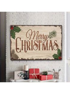 a wooden sign that says merry christmas on it