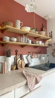 the kitchen counter is clean and ready to be used for cooking, baking or eating