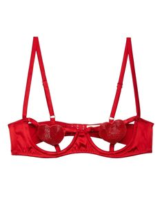 bright red stretch-silk balconette style heart motif bead embellishment cut-out detailing adjustable shoulder straps rear hook and eye fastening Net Bra, Bead Embellishment, Bra For Women, Heart Motif, Yoko London, Wardrobe Edit, City Dress, Balconette Bra, Van Cleef Arpels