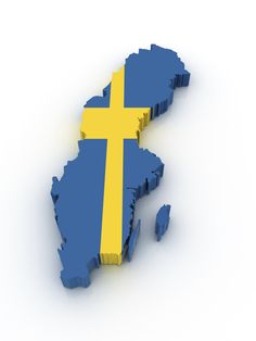 a 3d map with the flag of sweden in blue and yellow on it's side