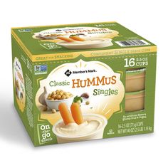 a box of hummus singles with carrots and nuts