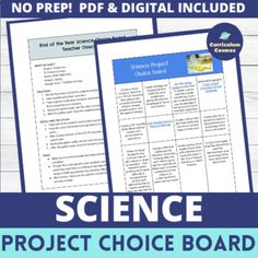 science project choice board for students to use in the classroom, with text and pictures