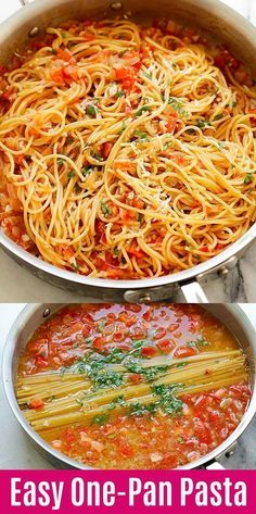 two pans filled with pasta and sauce