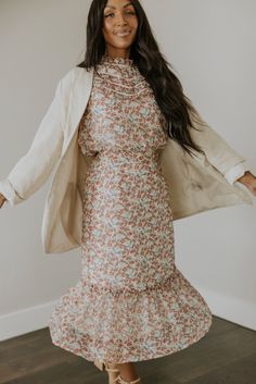 tiered skirt - floral skirt - flowy ruffle skirt - matching skirt set Brown Flora Midi Ruffle Tiered Skirt, Brown Floral Ruffle Tier Midi Skirt, Popular Skirts 2022, Affordable Floral Embroidered Skirt For Spring, Chain Heels, Floral Ruffle Skirt, Skirt And Blouse Set, Skirt Flowy, Ruffled Blouse