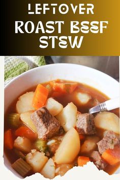 A white bowl with beef stew and veggies. Leftover Beef Stew, Leftover Roast Beef, Leftover Recipes, Leftover Beef, Hearty Lunch, Delicious Family Meals, Ground Beef Dishes, Filling Dinner, Turkey Dishes