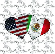 two hearts with the american and mexican flags on them