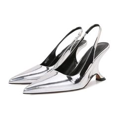 PRICES MAY VARY. Rubber sole Silver Pointed Heels, Sling Back Pumps, Slingback Heels, Heels For Women, Pointed Heels, Slingback Heel, Womens Wedges, Sling Back, Rubber Sole