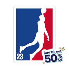 a sticker that says buy 10 get 50 % off with the image of a basketball player