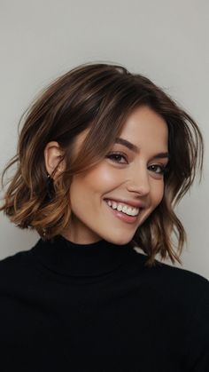 #hairstyleinspiration #hairgoals #hairtrends #hairideas #hairstyletutorial #hairinspo #hairlove #hairfashion #haircare #hairtransformation Sweet Short Hairstyles, Bob Haircut On Round Face, Thinned Out Bob, Round Face Haircuts Short Layers, Short Haircuts For Women Layers, Short Haircuts For Women Wavy Hair, Round Face With Short Hair, Short Bob Haircuts For Women Over 50, Short Bob With Long Bangs