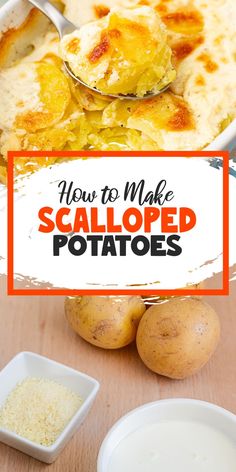 potatoes and mashed potatoes with text overlay that reads, how to make scalloped potatoes