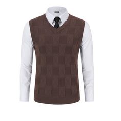 Elevate your business casual wardrobe with our Men's V Neck Sweater Vest, featuring a checkered sleeveless pullover design that adds a touch of sophistication to your ensemble. This knitwear vest is perfect for layering over dress shirts or under blazers for a polished and stylish look. Crafted from a blend of 50.7% Viscose, 28.6% Polyester, and 20.7% Nylon, this sweater vest offers a comfortable and breathable feel that is ideal for all-day wear. Available in a variety of stylish colors includi Mens Sweater Vest, Casual Knitted Sweater, V Neck Sweater Vest, Men's V Neck Sweaters, Sweater Vest Mens, Cable Knit Sweater Cardigan, Sleeveless Pullover, Professional Attire, Cable Knit Cardigan