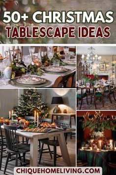 christmas tablescape ideas are featured in this collage