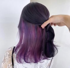 Purple Underneath Hair, Purple Peekaboo Hair, Pp Aesthetic, Colorblock Hair, Purple Black Hair, Underneath Hair Color Ideas, Underneath Hair Color, Blue Purple Hair