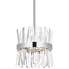 a modern chandelier with clear glass strips hanging from it's metal frame