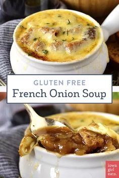 a bowl of gluten free french onion soup