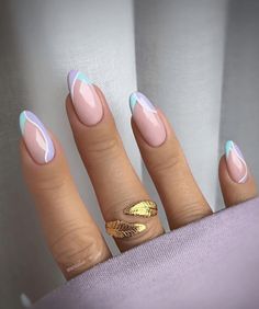 Pastel Nails Designs Almond, Acrylic Nail French Tip Color, Cute Gel Nails For Summer French Tips, French Colors Nails, Cute Pastel Nail Ideas, Spring Tip Nails, Oval Nails Designs Spring, Color French Nails Summer, Pastel Tips Nails