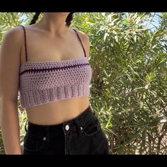 Purple On Purple Handmade/Custom Crochet Tank Top. Size Fits Between Small/Medium. Made With Acrylic Yarn <3 Pink And Purple Crochet, Brandy Melville Tank Top, Purple Crochet, White Floral Top, Crochet Tank Top, Halter Tank Top, Custom Crochet, Crochet Tank, Brandy Melville Tops