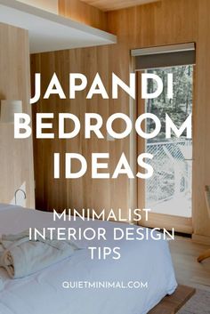 a bedroom with wood paneling and white bedding that has the text japan bedroom ideas minimalist interior design tips